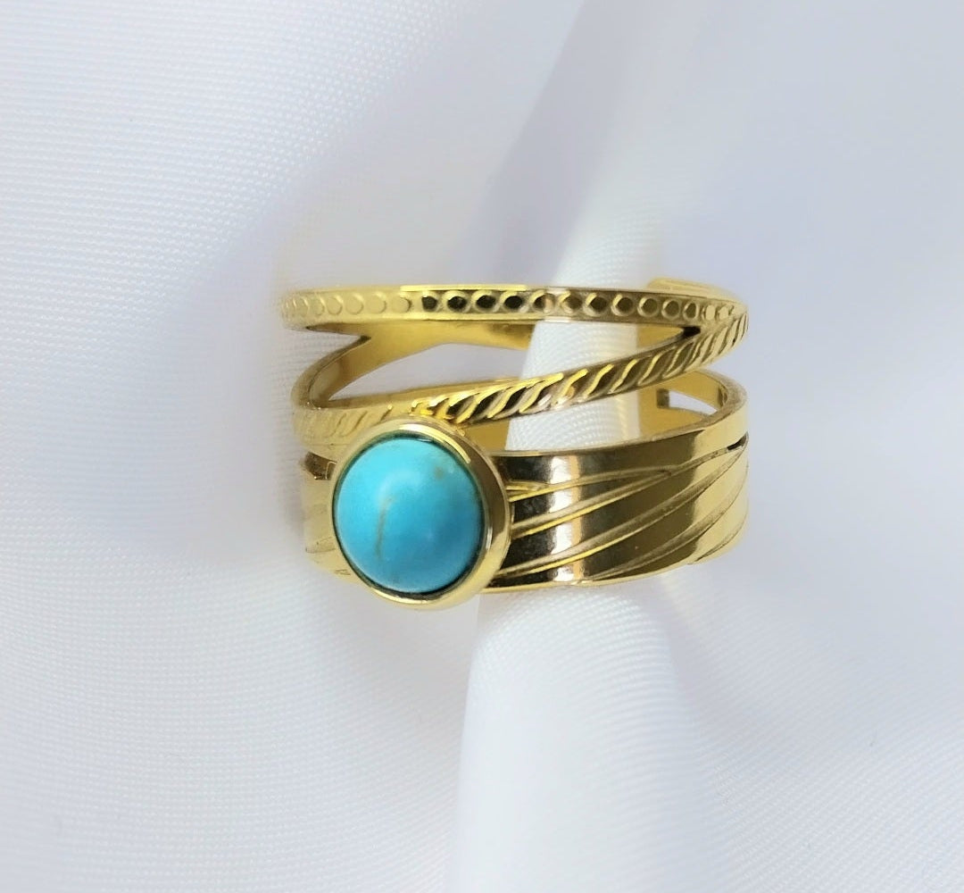Bague dorée Némophile en acier inoxydable hypoallergénique - Manoir A bijoux