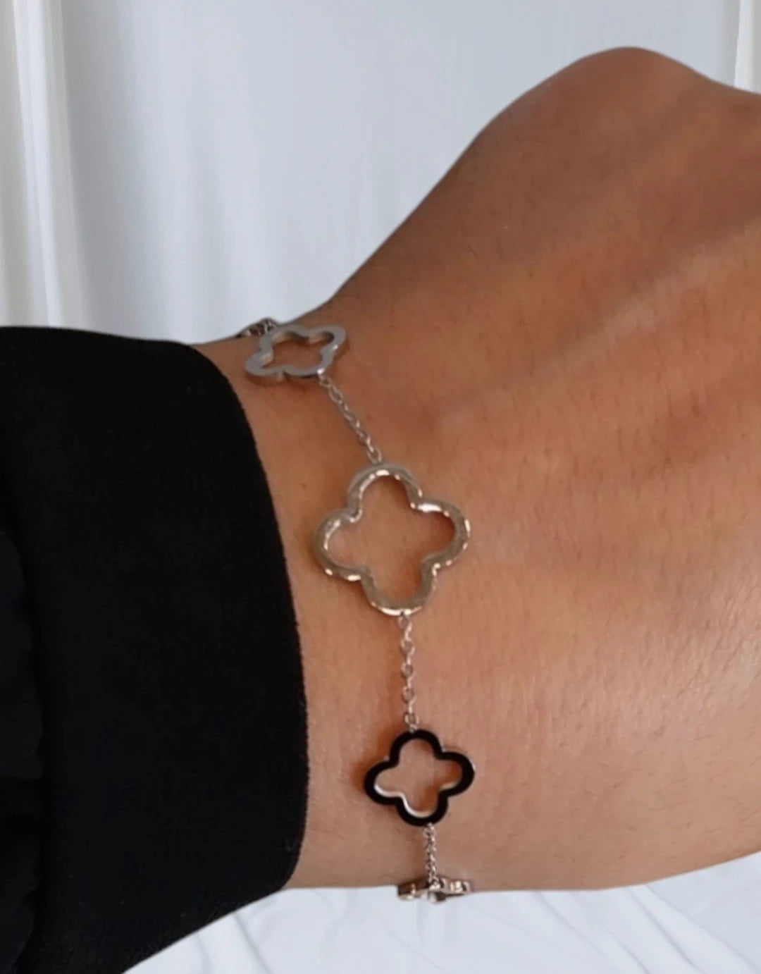 Bracelet argenté Trèfle champêtre