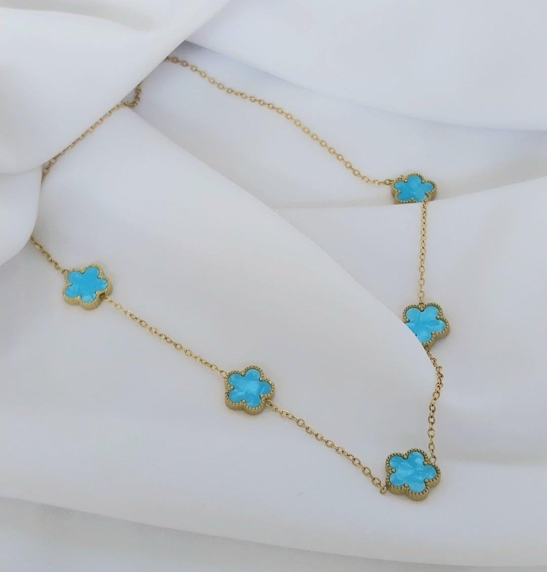 Collier doré Hortensia Bleu turquoise