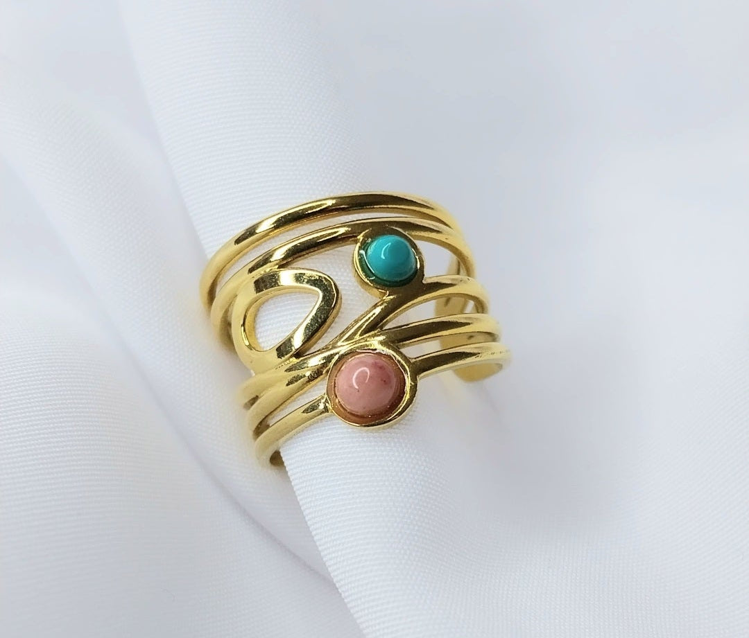 Bague dorée Cosmos en acier inoxydable hypoallergénique - Manoir A bijoux