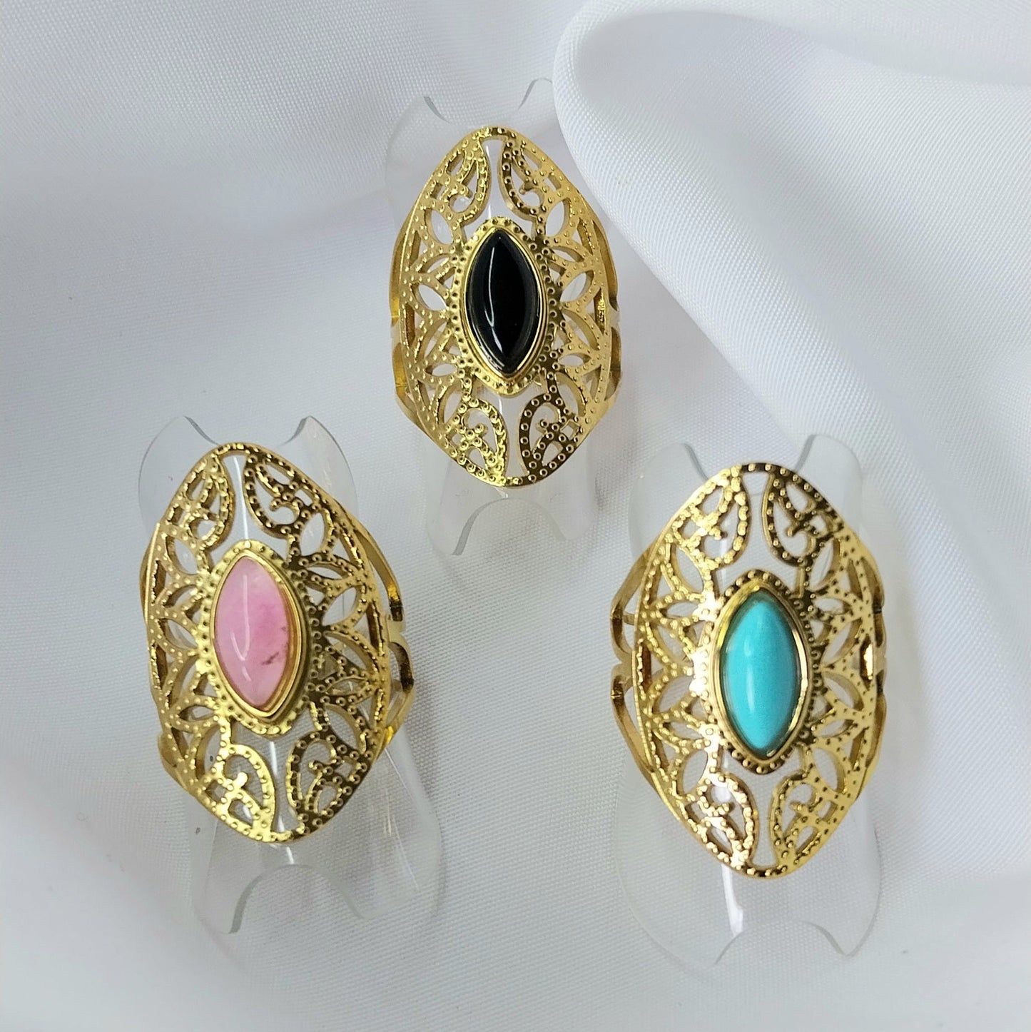 Bague dorée Pivoine en acier inoxydable hypoallergénique - Manoir A bijoux