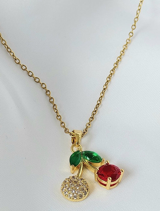 Collier doré Cerises