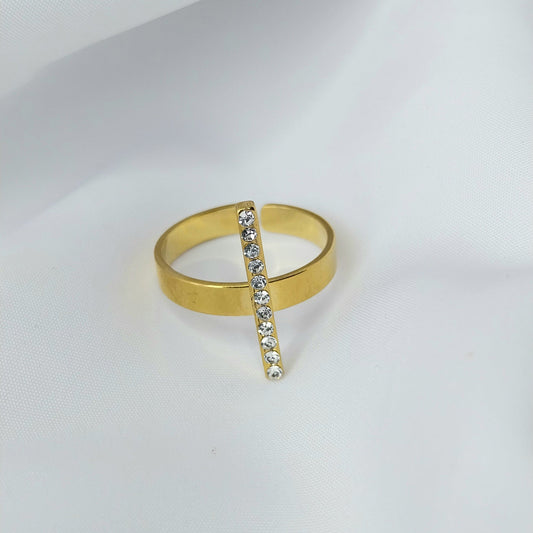 Bague Dorée Jasmin Strass - Acier Inoxydable Ajustable
