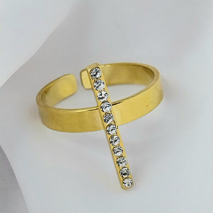 Bague Argentée Jasmin Strass - Acier Inoxydable Ajustable