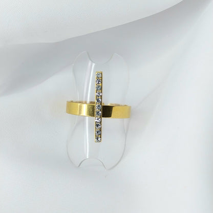 Bague Dorée Jasmin Strass - Acier Inoxydable Ajustable