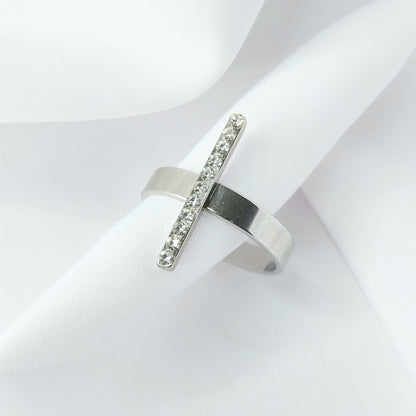 Bague Argentée Jasmin Strass - Acier Inoxydable Ajustable