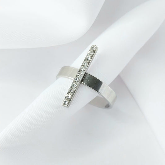 Bague Argentée Jasmin Strass - Acier Inoxydable Ajustable