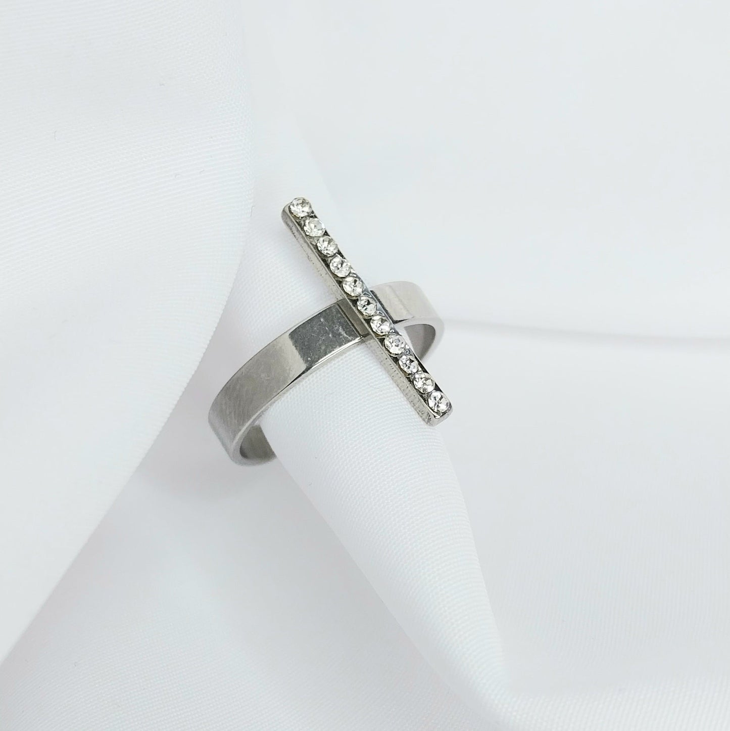 Bague Argentée Jasmin Strass - Acier Inoxydable Ajustable