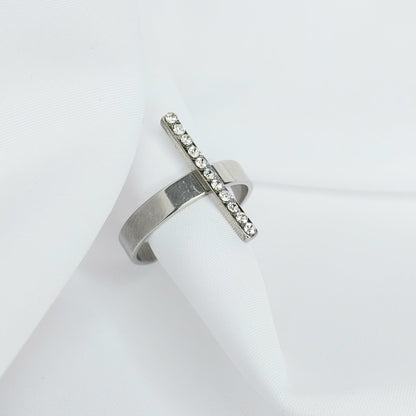 Bague Argentée Jasmin Strass - Acier Inoxydable Ajustable