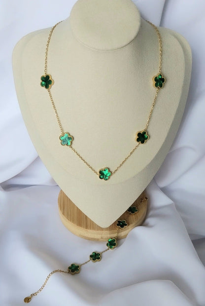 Collier doré Rose verte