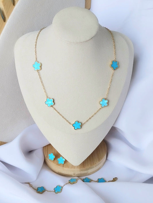 Collier doré Hortensia Bleu turquoise