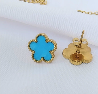 Boucles d'oreilles dorées Hortensia Bleu turquoise