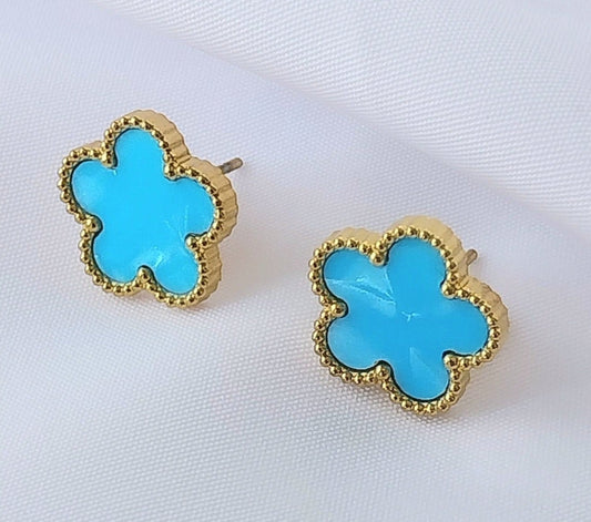 Boucles d'oreilles dorées Hortensia Bleu turquoise