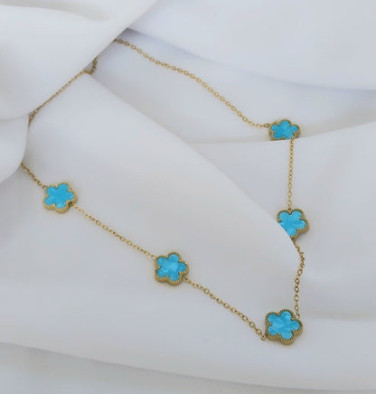 Collier doré Hortensia Bleu turquoise